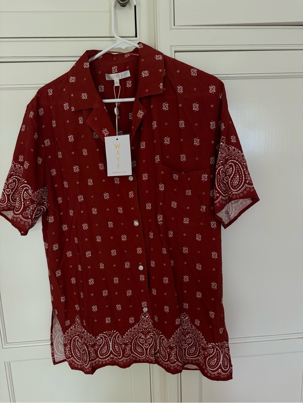 Wayf Burgundy Paisley Short-Sleeve Button-Up Shirt